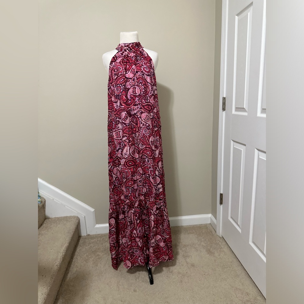 Halter Neck Paisley Maxi Dress hues of Pink & Purple